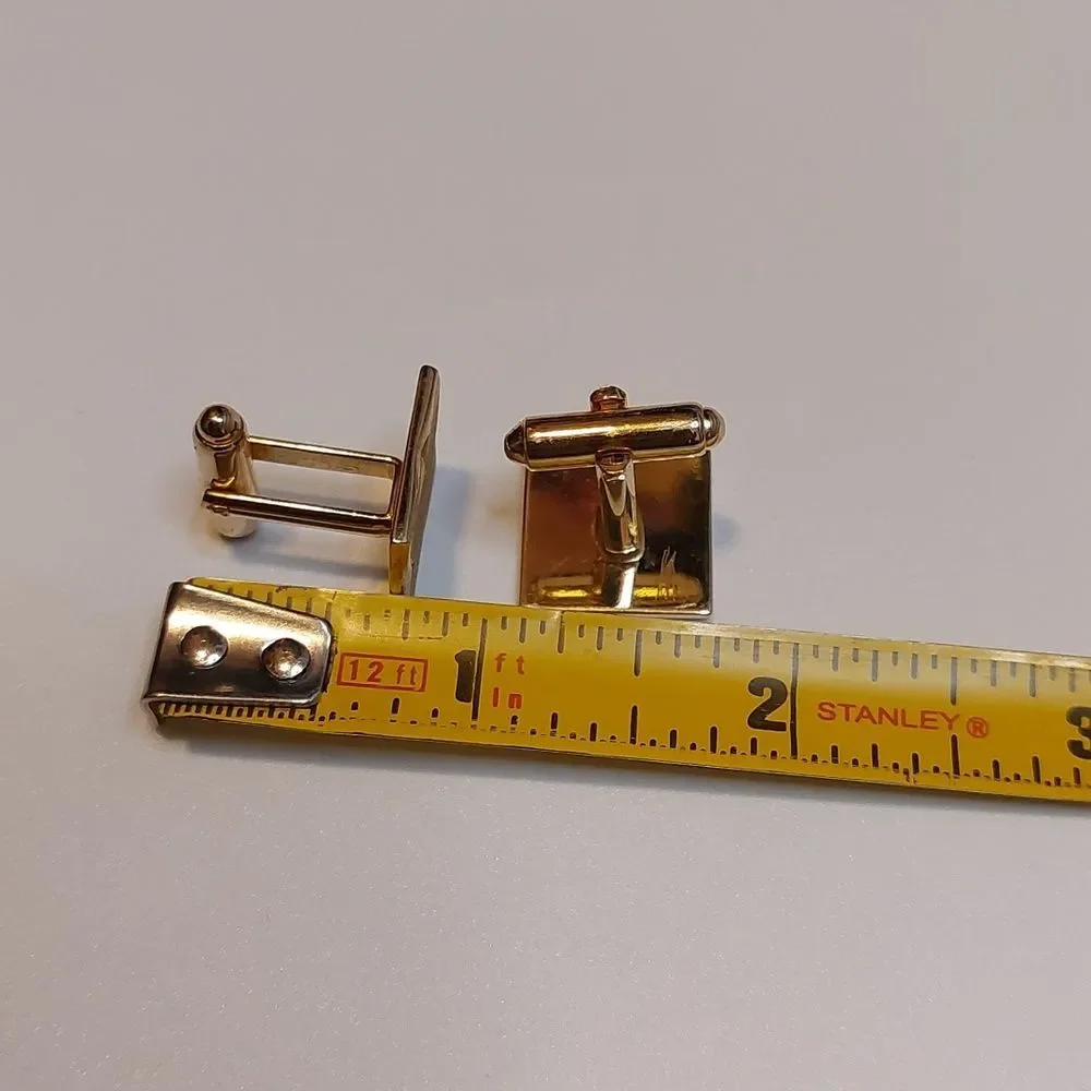 Vintage Shields Textured Clover Square Cufflinks Two Tone Gold